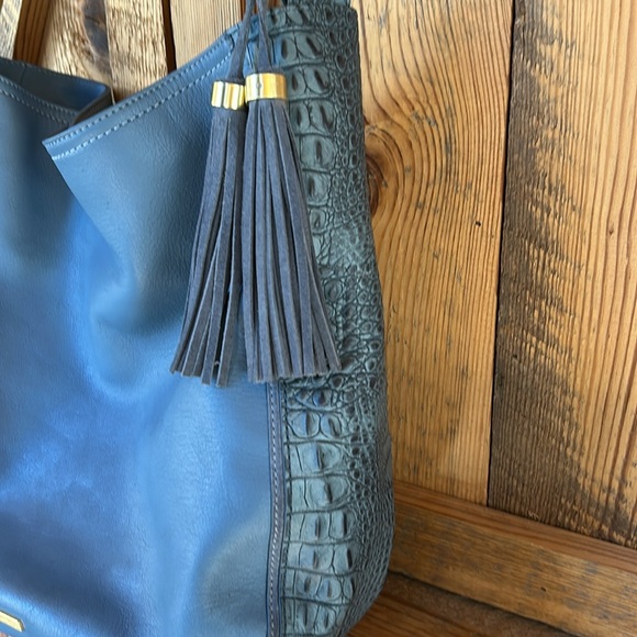 BRAHMIN EVA Sedona Slate Smooth Croc Leather Shoulder Bag, Purse blue - Picture 3 of 12